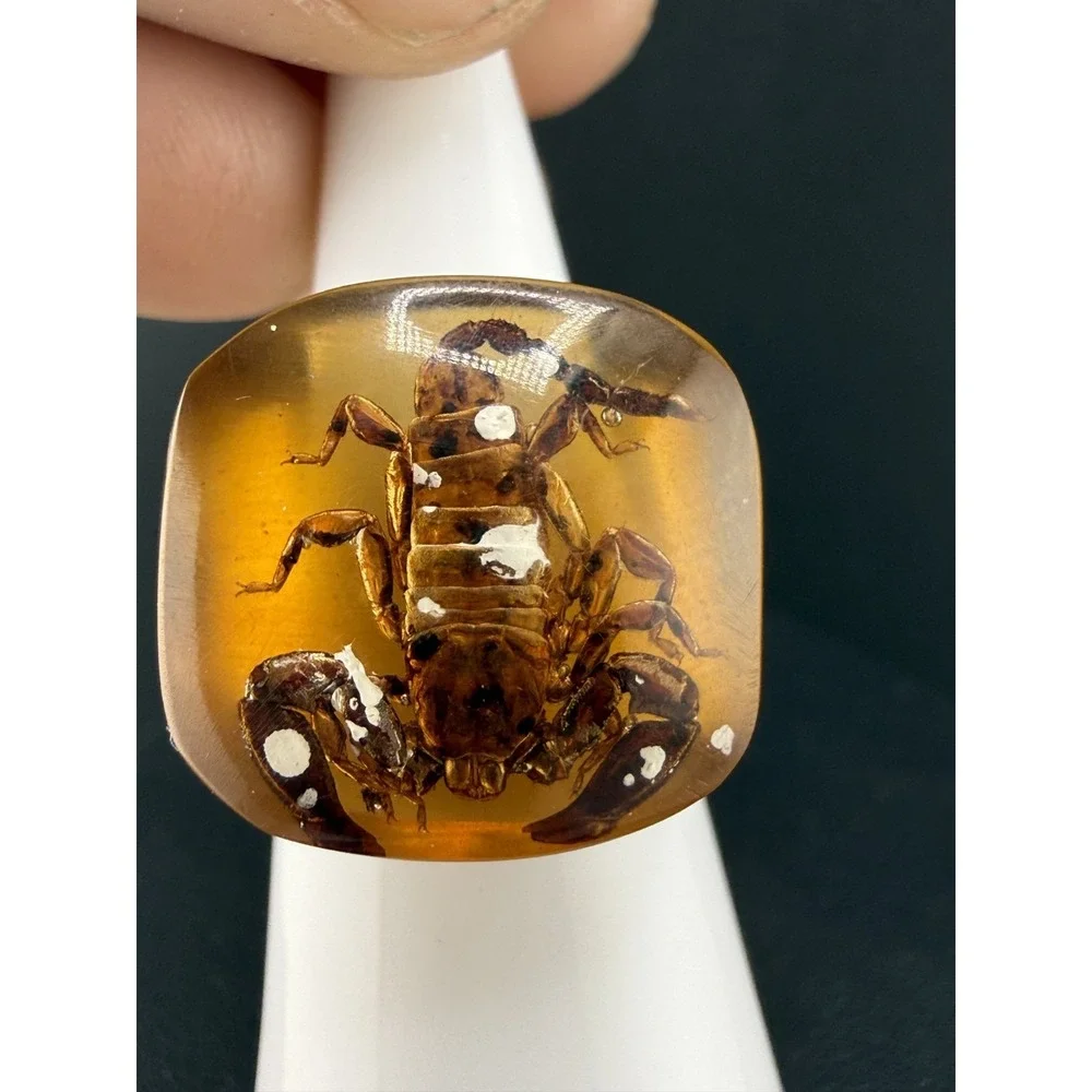 Scorpion Amber Resin Statement Ring - Honey Amber Tone